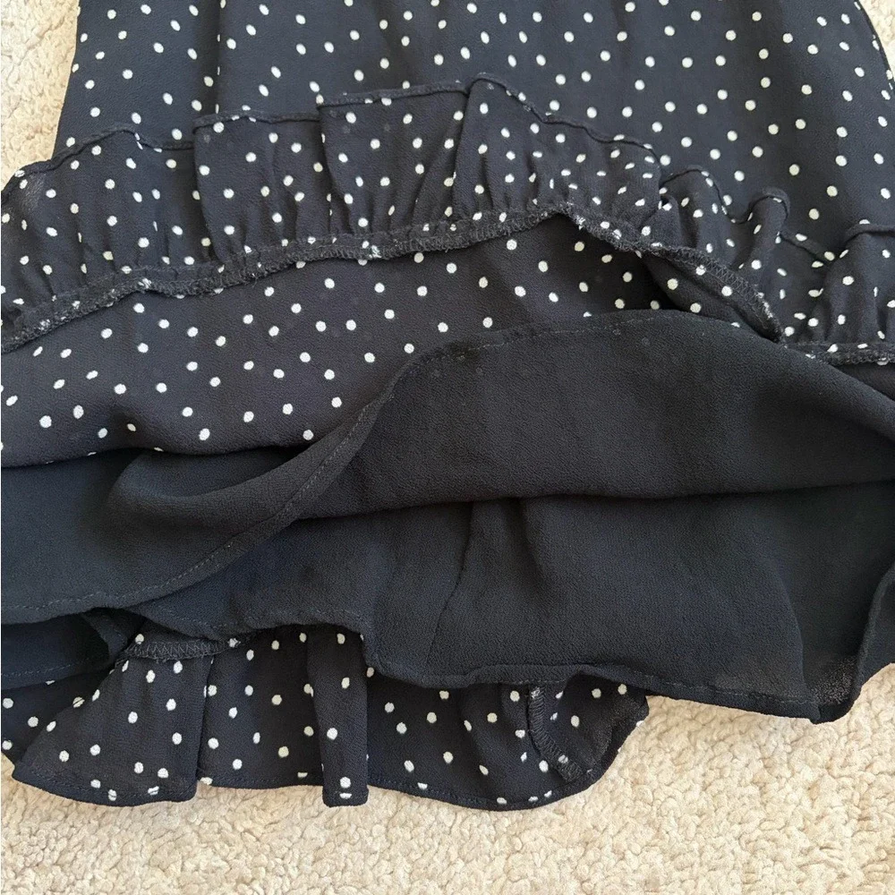 Reformation Fraise Polka Dot Mini Dress Black Tie Front Slip Dress Women's 4 - Picture 11 of 16
